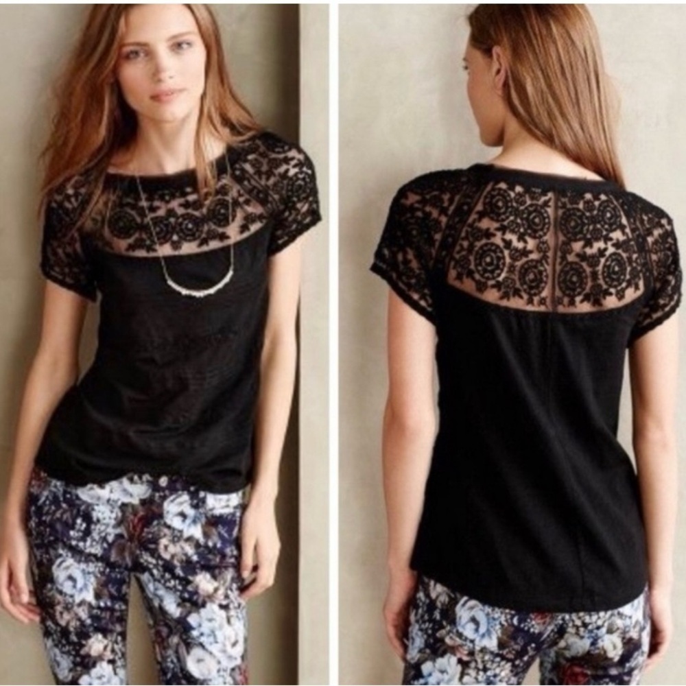 Anthropogenic Meadow Rue Gossamer Lace Short Sleeve Tee Size Medium